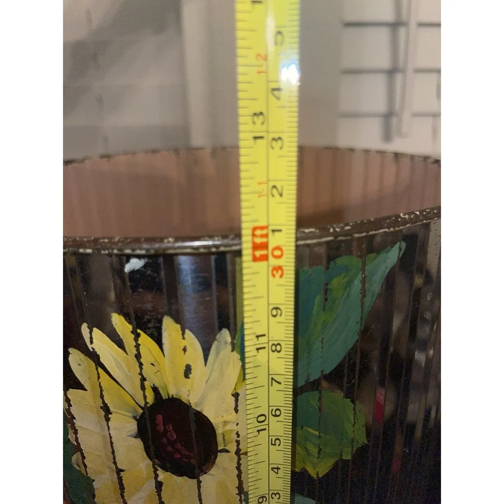 Vintage Hand Painted Tin/metal Trash Can Sunflowers Original Art